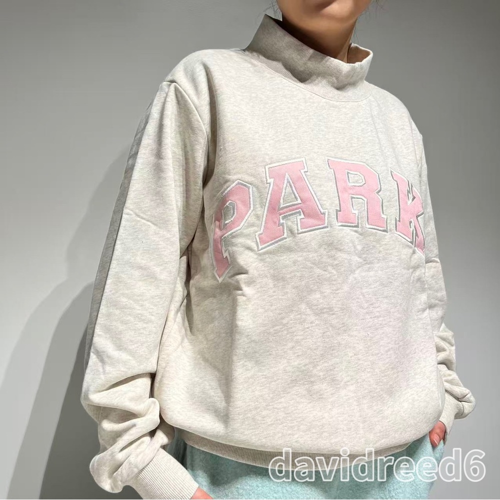 Parke Gray Mock-Neck Sweatshirt with Pink PARKE Lettering - Picture 2 of 7
